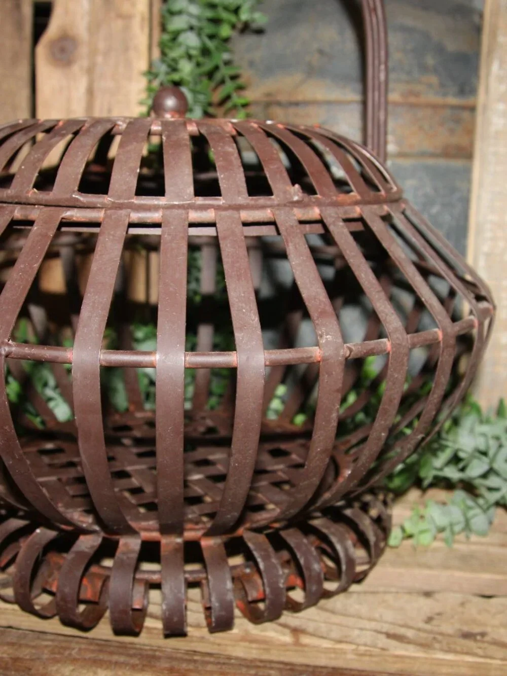Large HEAVY Vintage Metal & Wrought Iron French Country Lidded Basket